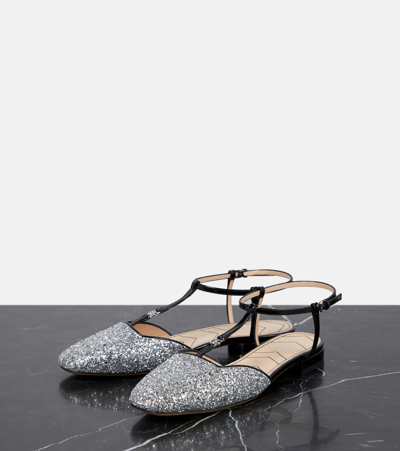 Shop Gucci Double Gg Embellished Ballet Flats In Silver