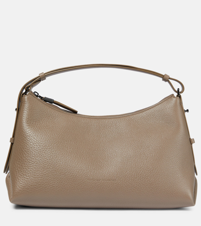 Shop Brunello Cucinelli Leather Shoulder Bag In Grey