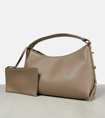 Shop Brunello Cucinelli Leather Shoulder Bag In Grey
