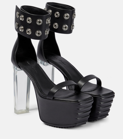 Shop Rick Owens Minimal Grill Leather Platform Sandals In Black