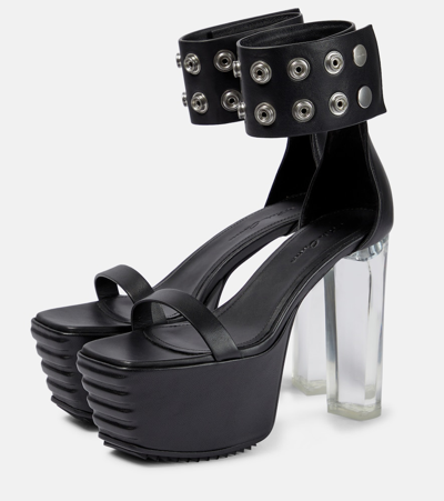 Rick Owens Minimal Grill Leather Platform Sandals In Black