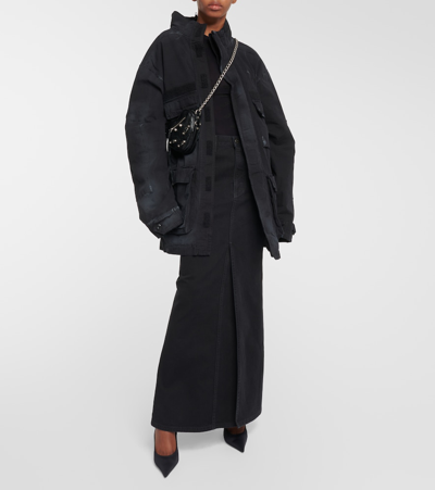 Balenciaga Double Front Parka Coat In Black