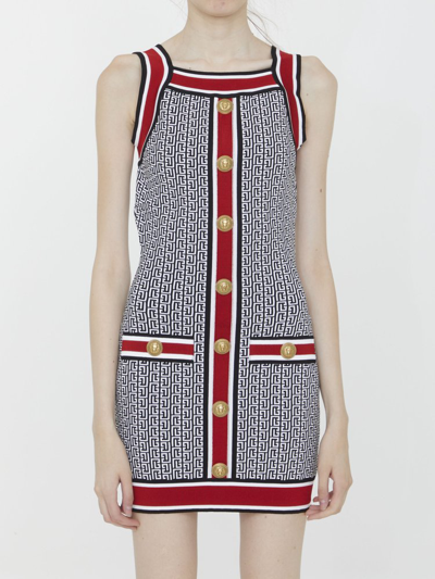 Shop Balmain Monogram Sleeveless Knit Dress In Multi