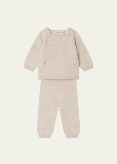 Shop Bonpoint Girl's Bamba Wool Sweater & Pants Set In Beige Chine