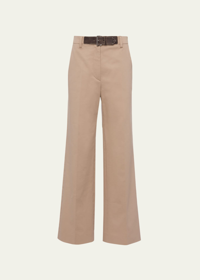 Shop Prada Gabardine Wideleg Belted Pants In F0241 Kaki