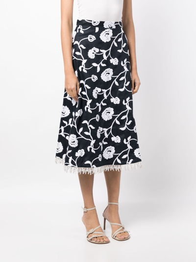 Shop Silvia Tcherassi Floral-embroidered A-line Midi Skirt In Blue