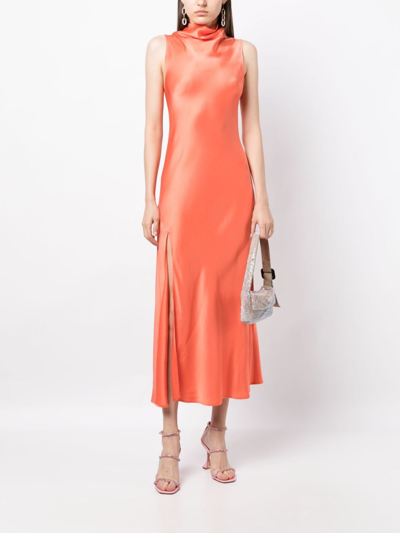 Lapointe Satin-finish High-neck Dress In Braun
