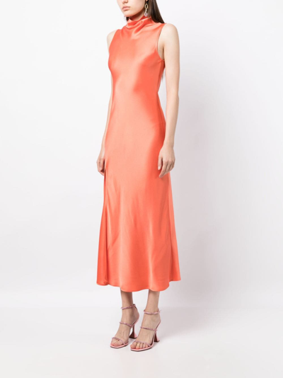 Lapointe Satin-finish High-neck Dress In Braun