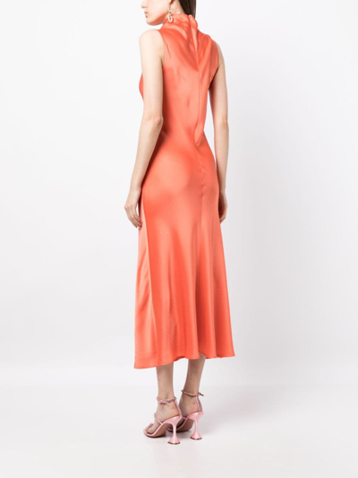 Lapointe Satin-finish High-neck Dress In Braun