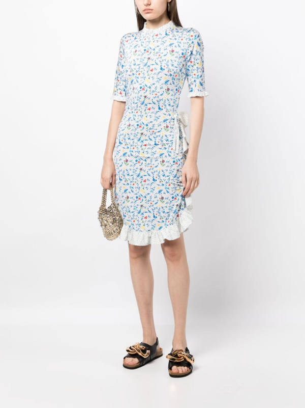 Paco Rabanne floral-print ruffle-detailing dress - White