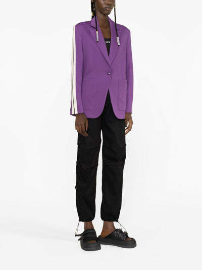Shop Palm Angels Side-stripe Notched-lapels Blazer In Purple