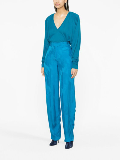 Attico Jagger Logo Jacquard Satin Wide Pants In Blau