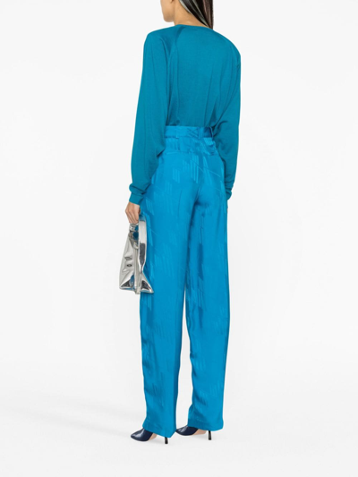 Attico Jagger Logo Jacquard Satin Wide Pants In Blau