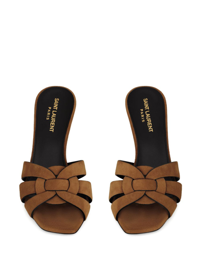 Shop Saint Laurent Tribute 85mm Leather Mules In Brown