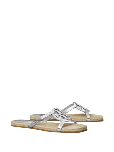 Shop Tory Burch Miller Bombé Leather Espadrilles Slides In Silver