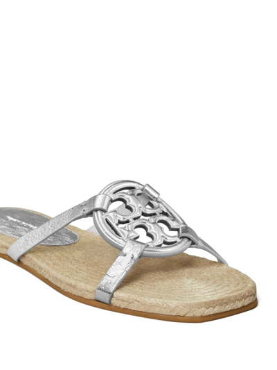 Shop Tory Burch Miller Bombé Leather Espadrilles Slides In Silver