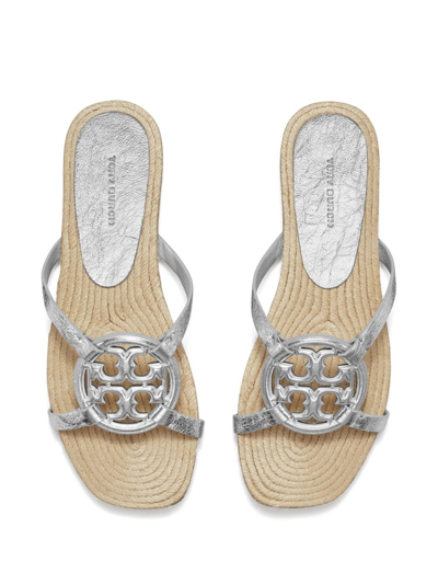 Shop Tory Burch Miller Bombé Leather Espadrilles Slides In Silver