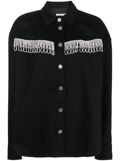 Shop Rotate Birger Christensen Crystal-embellished Long-sleeve Shirt In Schwarz