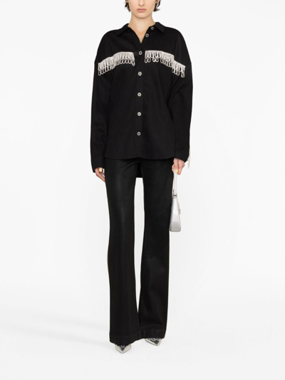 Shop Rotate Birger Christensen Crystal-embellished Long-sleeve Shirt In Schwarz