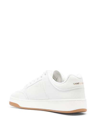 Shop Saint Laurent Sl/61 Leather Perforated Sneakers In Weiss
