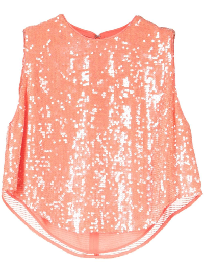 Shop Lapointe Sequin-embellished Sleeveless Top In Orange
