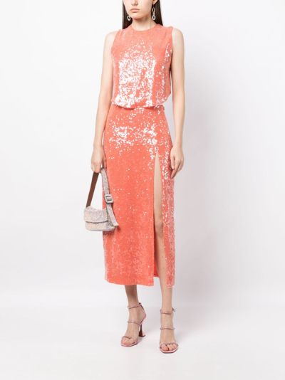 Shop Lapointe Sequin-embellished Sleeveless Top In Orange