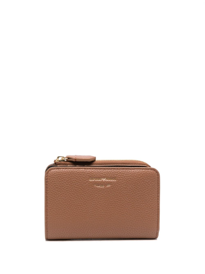 Shop Emporio Armani Engraved-logo Pebble-leather Wallet In 褐色
