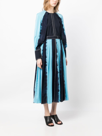Shop Lovebirds Panelled Tie-dye Print Silk-crepe Midi Dress In 蓝色