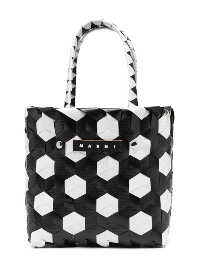 Shop Marni Logo-patch Interwoven Tote Bag In 黑色