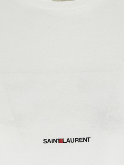 Saint Laurent Women Basic White T-shirt With Miiddle Logo Print In Cotton Woman In White