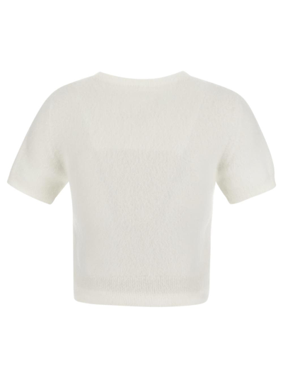 Shop Maison Margiela Fluffy Knit Cropped Top In White