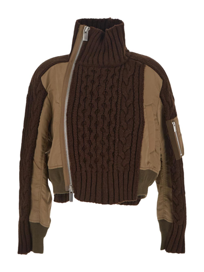 Shop Sacai Hybrid Jacket In Brown