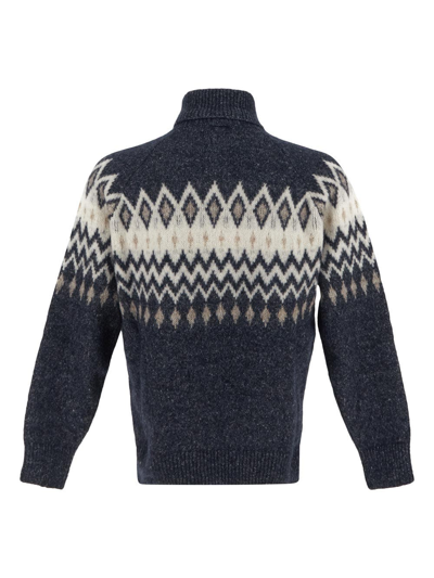 Shop Brunello Cucinelli Geometric Intarsia Knit Sweater In Blue