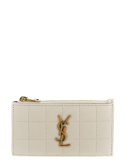Gold YSL-plaque zipped quilted-leather cardholder, Saint Laurent