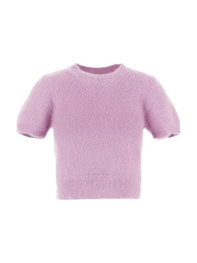 Shop Maison Margiela Fluffy Knit Cropped Top In Lilac