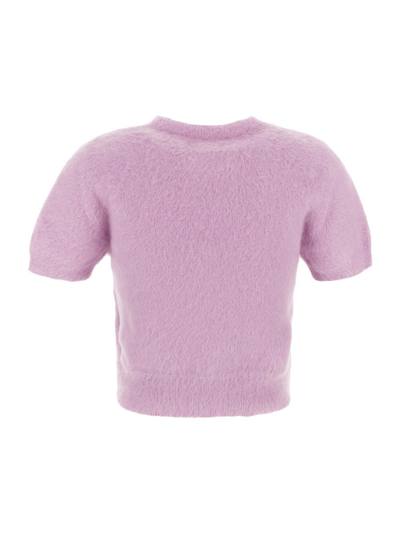 Shop Maison Margiela Fluffy Knit Cropped Top In Lilac