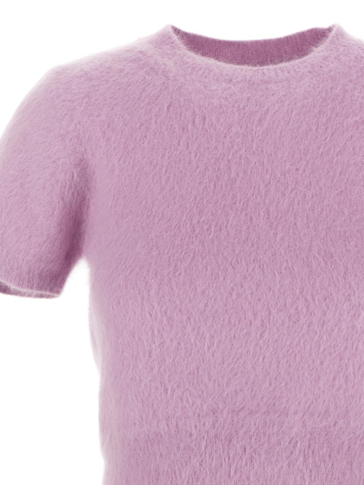 Shop Maison Margiela Fluffy Knit Cropped Top In Lilac