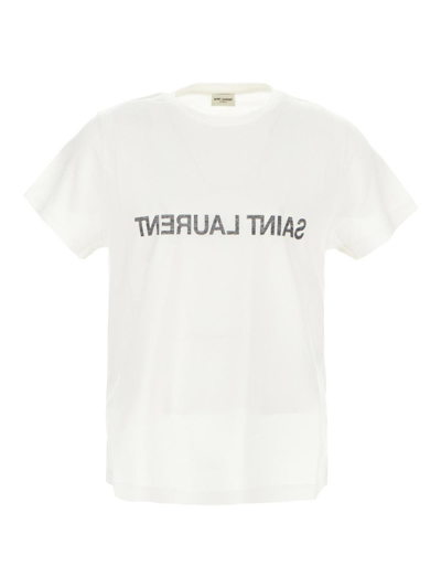 Shop Saint Laurent Reverse Logo T-shirt In White