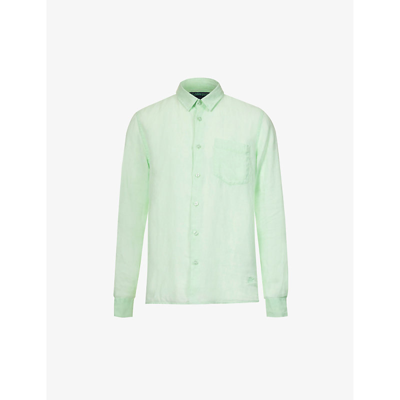 Shop Vilebrequin Men's Vert Deau Long-sleeved Chest-pocket Linen Shirt