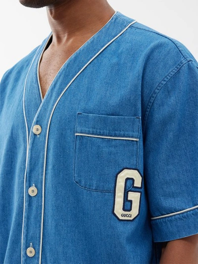 Gucci Logo-patch Denim Shirt In Bright Blue