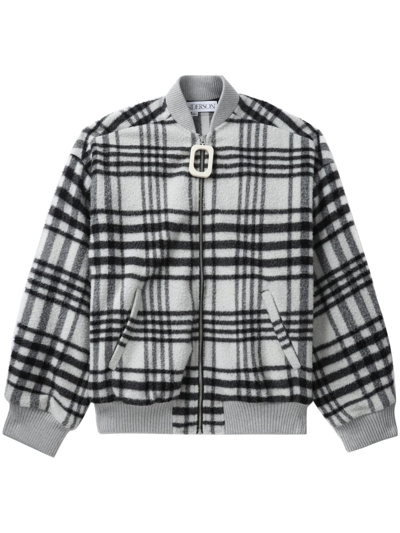 Shop Jw Anderson Checked Zipped Bomber Jacket In Grey