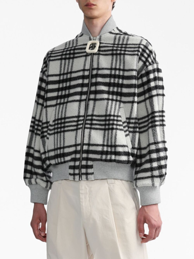 Shop Jw Anderson Checked Zipped Bomber Jacket In Grey