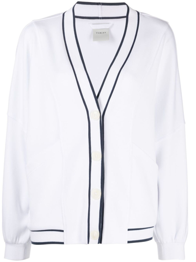 Shop Varley Two-tone Striped Buttoned Cardigan In White