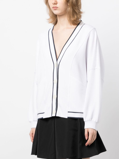 Varley Womens White Decker Contrast-piping Stretch-jersey Cardigan In White