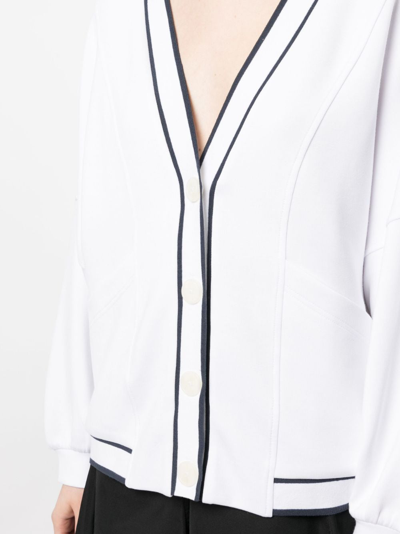 Varley Womens White Decker Contrast-piping Stretch-jersey Cardigan In White