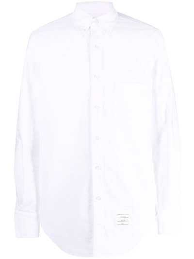 Shop Thom Browne Logo-patch Cotton Shirt In White