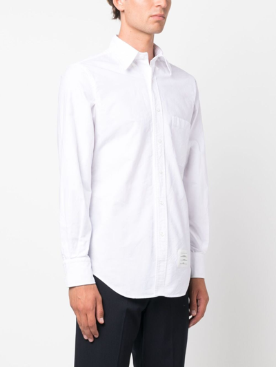 Shop Thom Browne Logo-patch Cotton Shirt In White