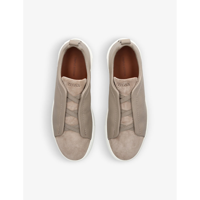 Shop Ermenegildo Zegna Triple Stitch Panelled Grained-leather And Suede Low-top Trainers In Beige