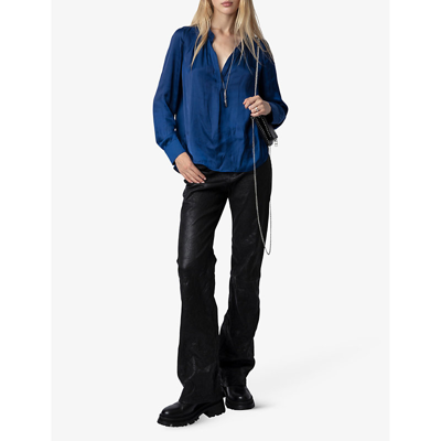 Shop Zadig & Voltaire Zadig&voltaire Womens Bleu Roi Tink V-neck Satin Shirt