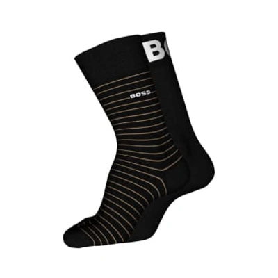Shop Hugo Boss Set Of 2 Black Stripe And Plain Socks With Logo